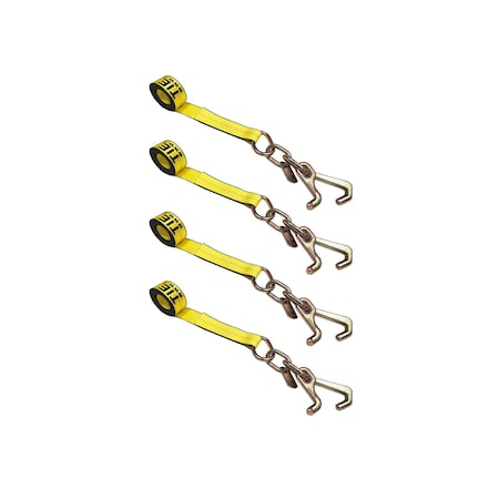 Tie 4 Safe 2" x 10' Tie Down Strap w/ TJ Cluster Hook for Wrecker Tow Truck Auto Hauling Yellow, 4PK TWS65-5210-TJ-Y-4